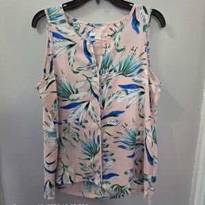 Tropical Print Sleeveless Blouse - Pink and Blue